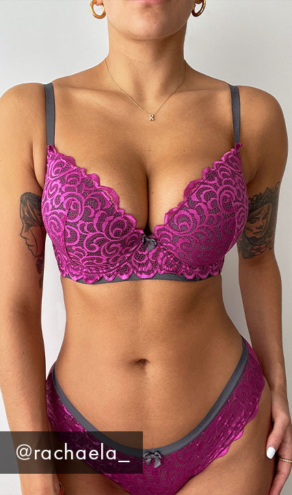 Romance Padded Push up Plunge Bra - Magenta/Slate