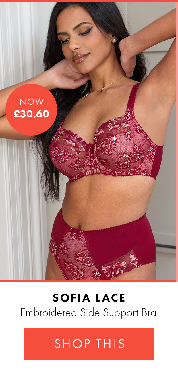Sofia Lace embroidered side support bra (red) NOW £30.60
