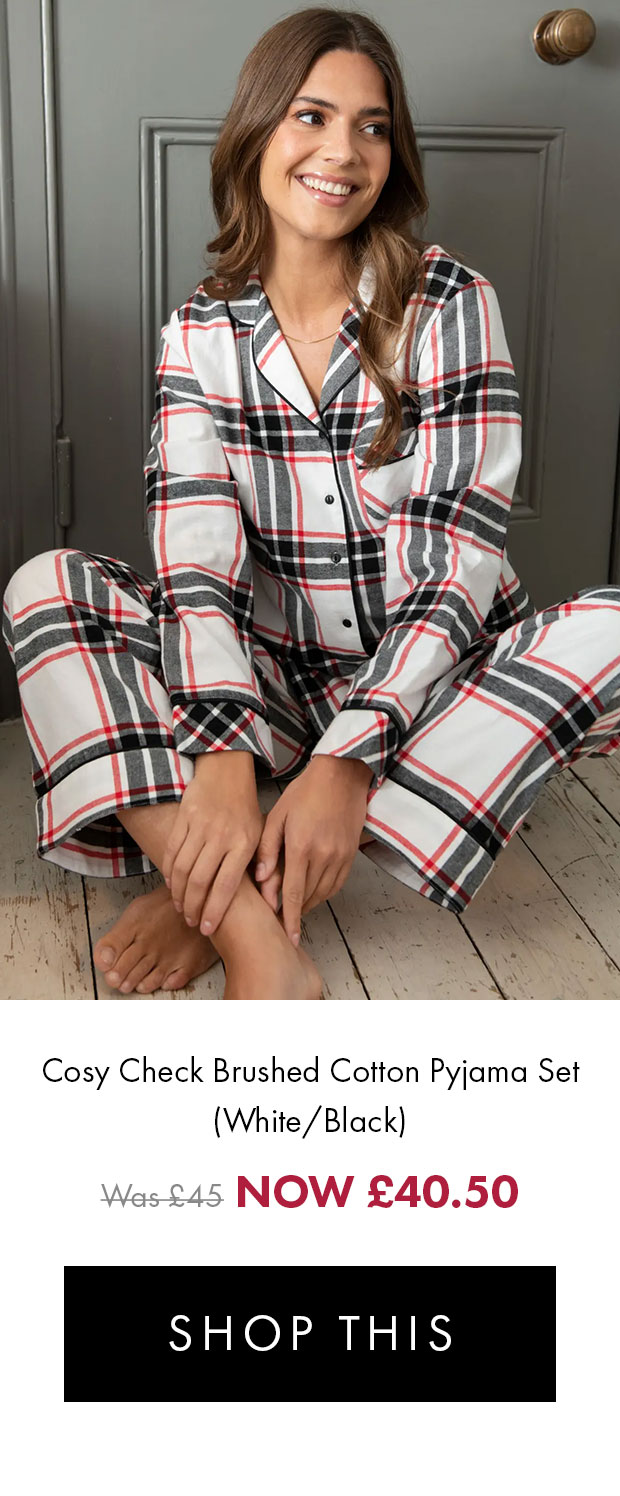 Cosy Check Brushed Cotton Pyjama Set - White/Black NOW £40.50