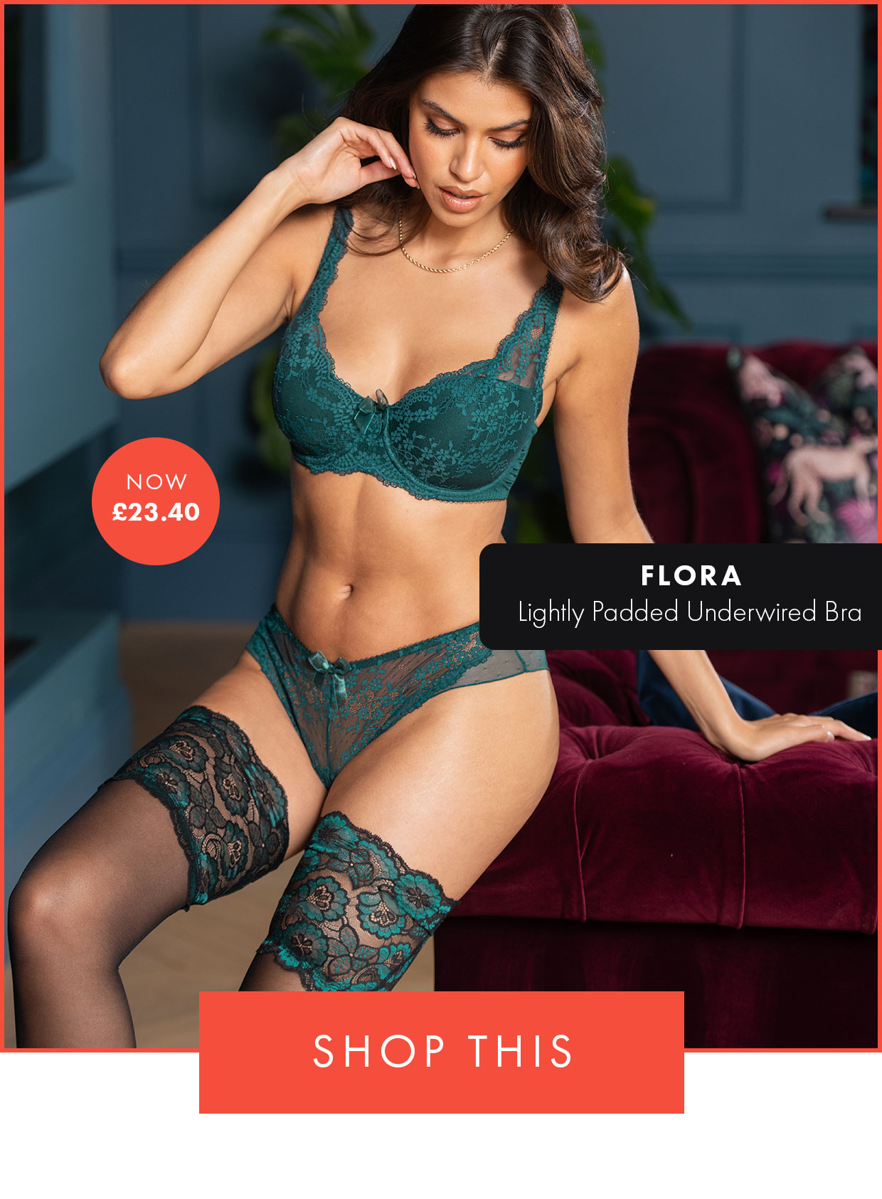 Flora lightly padded underwired bra (forest) NOW £23.40